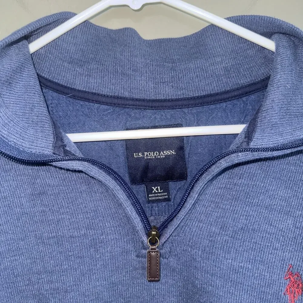 U.S. Polo Assn. Men's 1/4 Zip Blue Knit Sweater Sz XL Embroidered Pony Logo